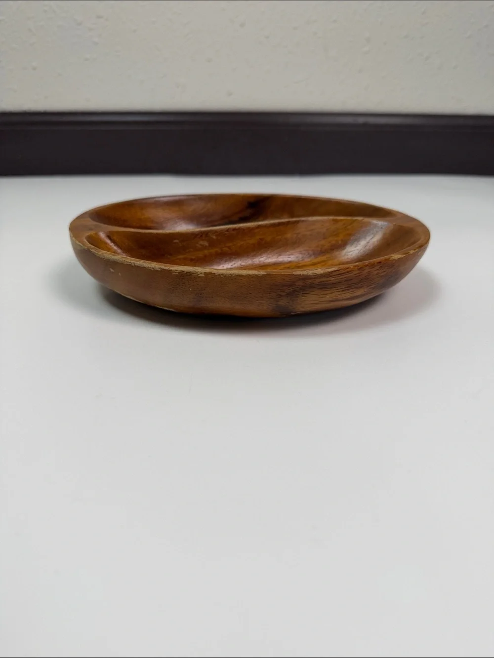 Vintage Monkey Pod Wood Divided Serving Bowl Rustic Farmhouse Boho Catchall Dish